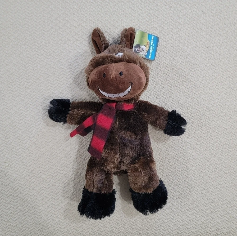 NEW Holiday Horse Retriever Squeaky Toy Plush Dog Toy